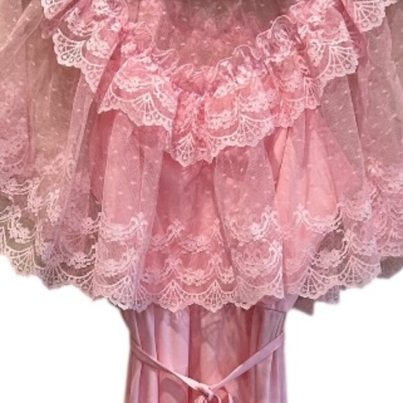 Vintage Pink Lace Dress 70s House of Nu-Mode 5/6 Slip Gown‎ Coquette Easter - Picture 2 of 9